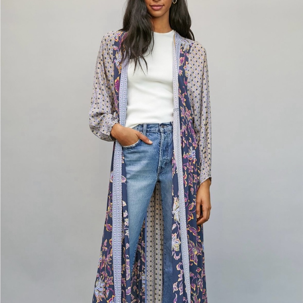 Anthropologie Floral Long Kimono Cardigan
